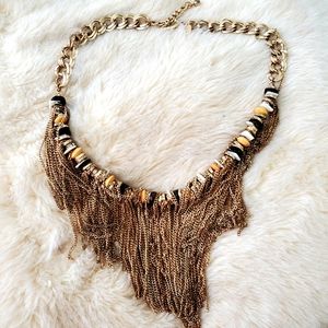 Gold pleated Tassle Chain Necklace by Express
